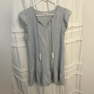 Cupid blue striped dress w tassels and ruffle sleeves size S